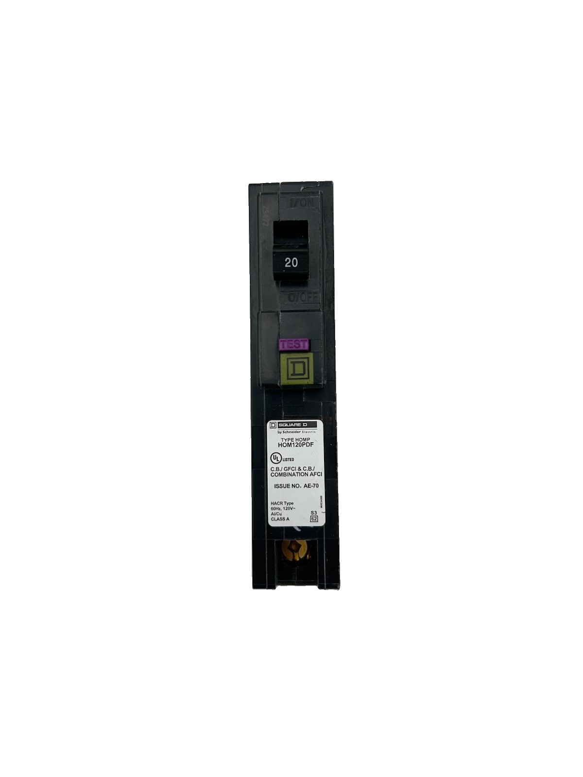 Square D HOM120PDF 120V 20A Single-Pole Circuit Breaker