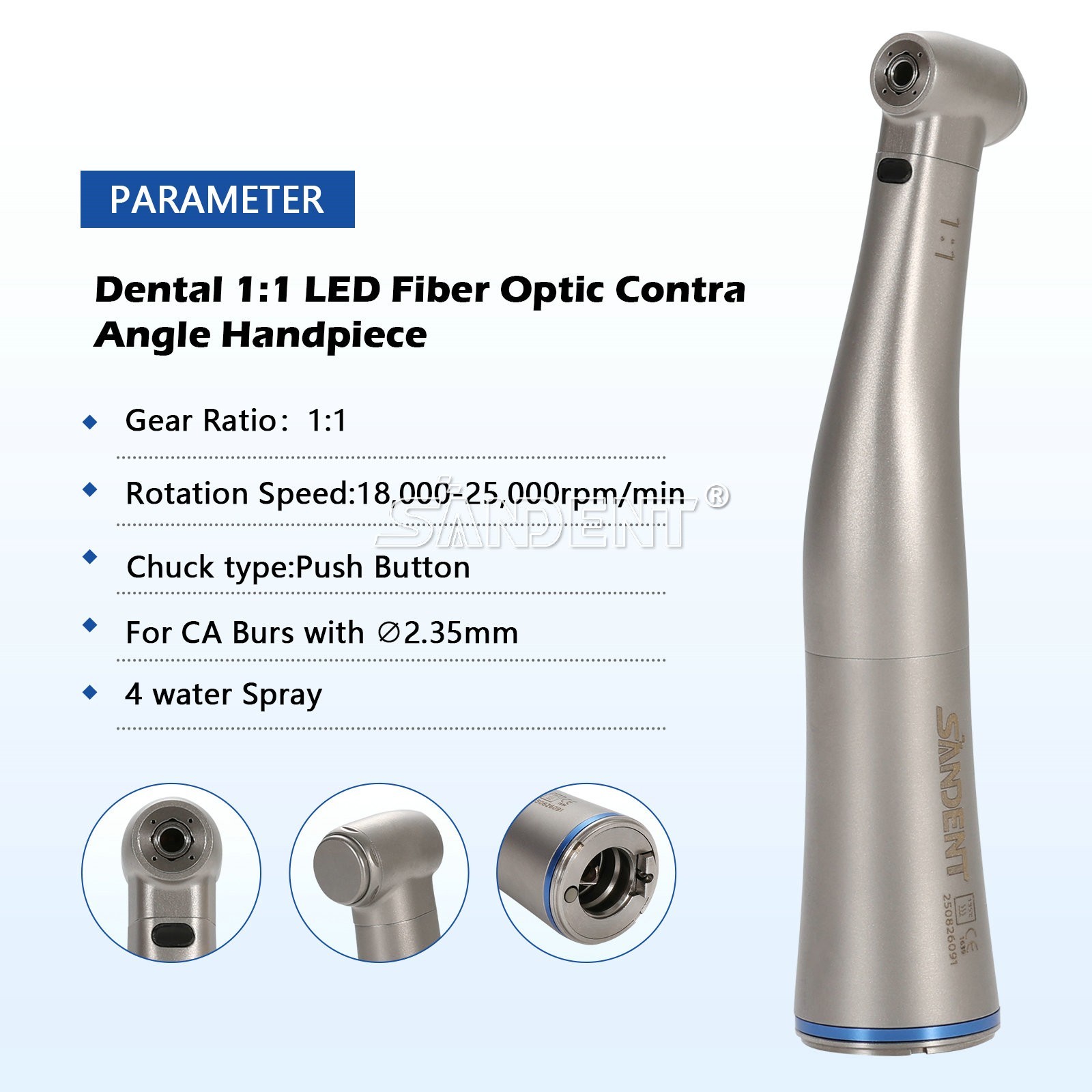 Dental 1:5 Fiber Optic LED Contra Angle Handpiece fit NSK E-Type Electric Motor