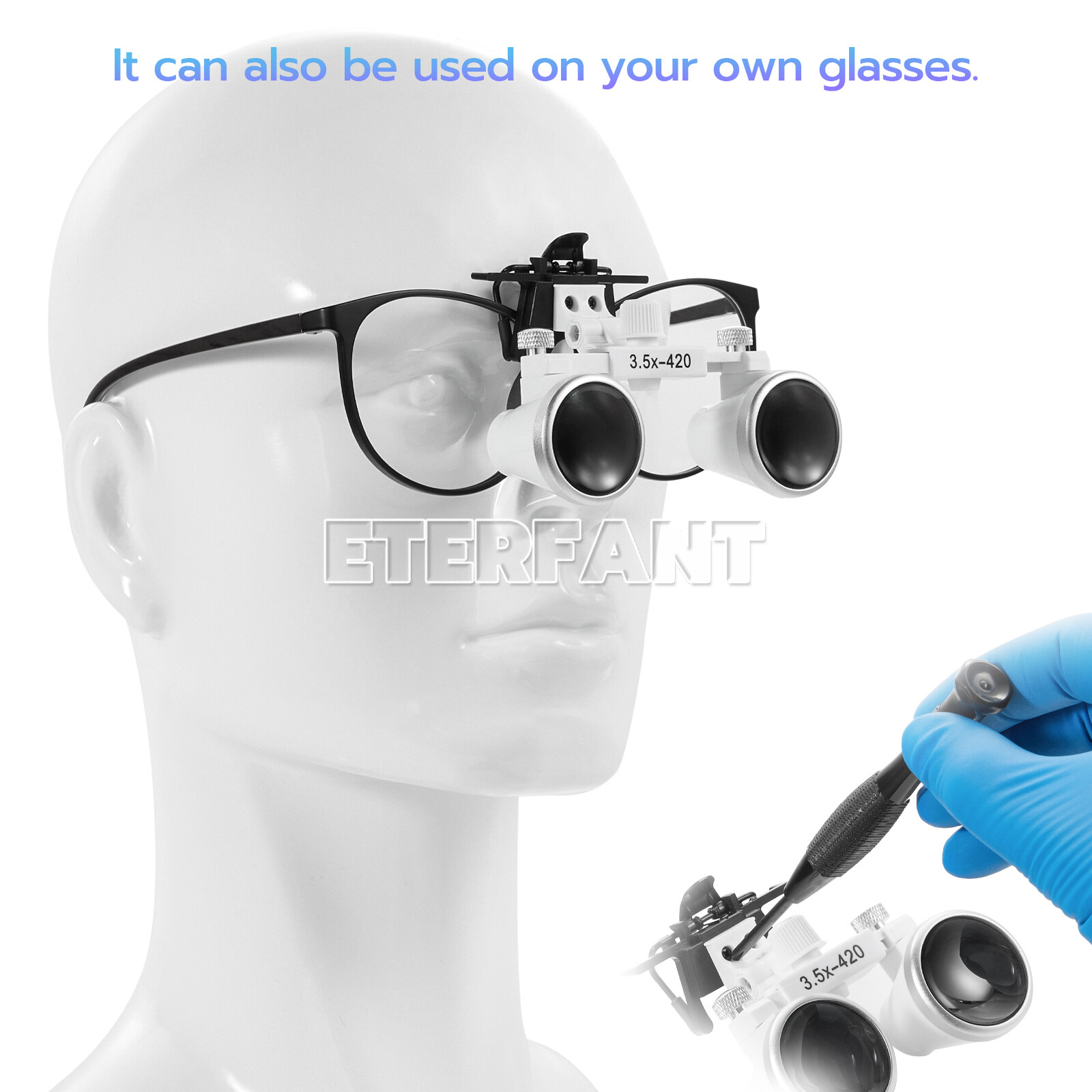 ETERFANT Dental 3.5x Magnifier Binocular Loupes+3W LED Head Light Lamp Medical