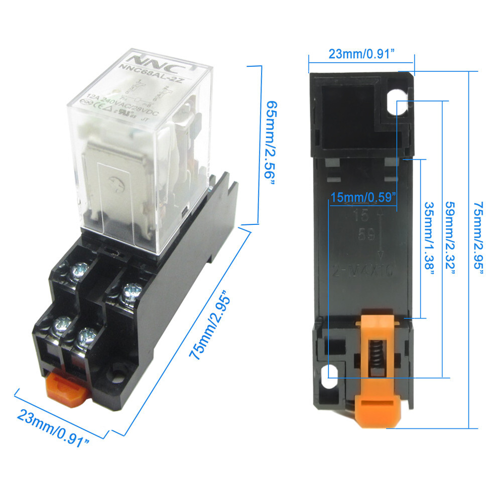 US Stock Power Relay 12A DPDT Coil 12V 24V 110V 220V LY2NJ 8Pin Plug-in + Socket