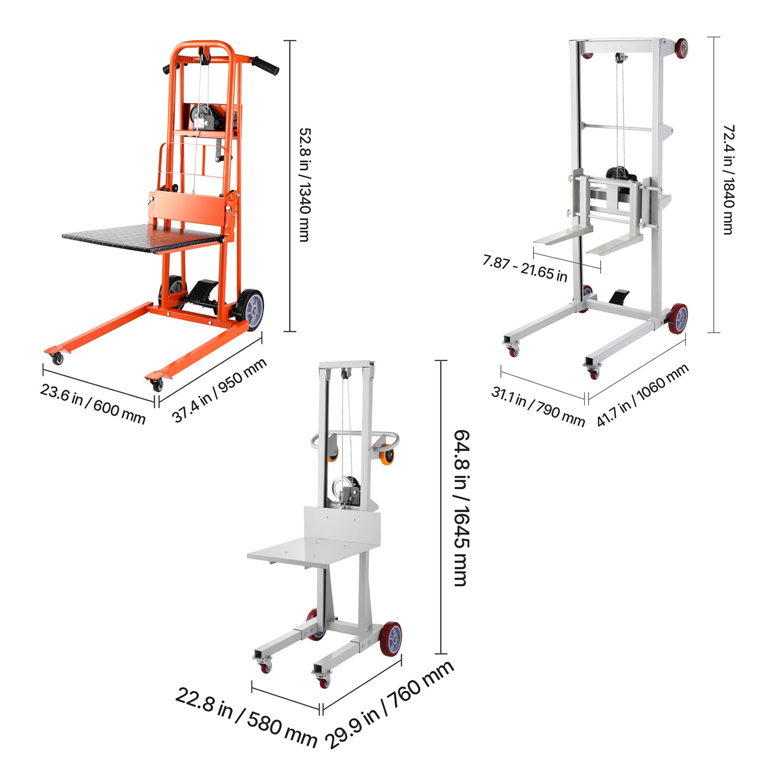 Uimoso Material Lift Winch Stacker 330/400/551 lbs Max Lift Height 42.9/51.1/70″