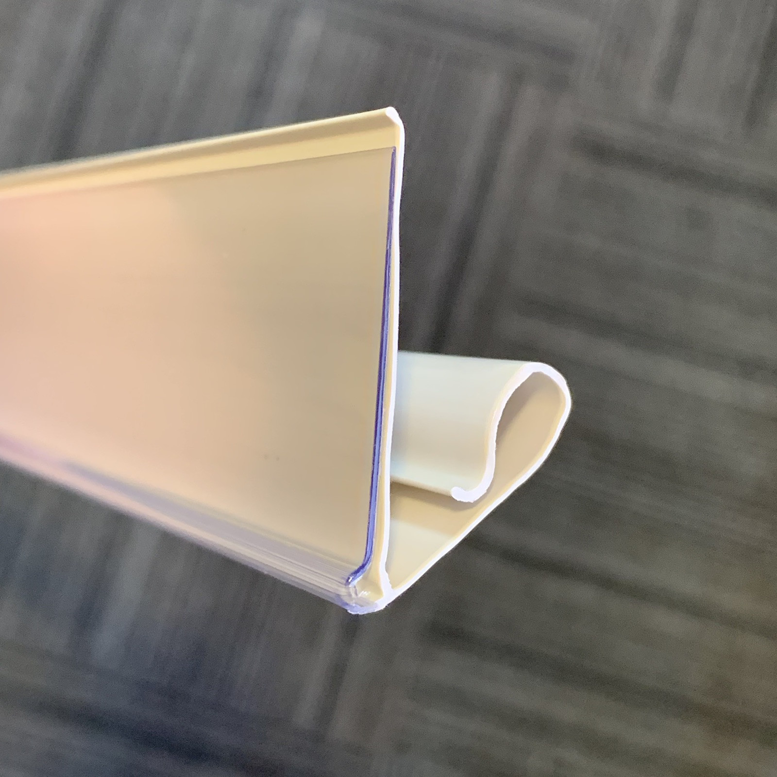 CASE of 50 Beige / Clear 47.5″ Clip-On Price Label Channel for 48″ Gondola Shelf