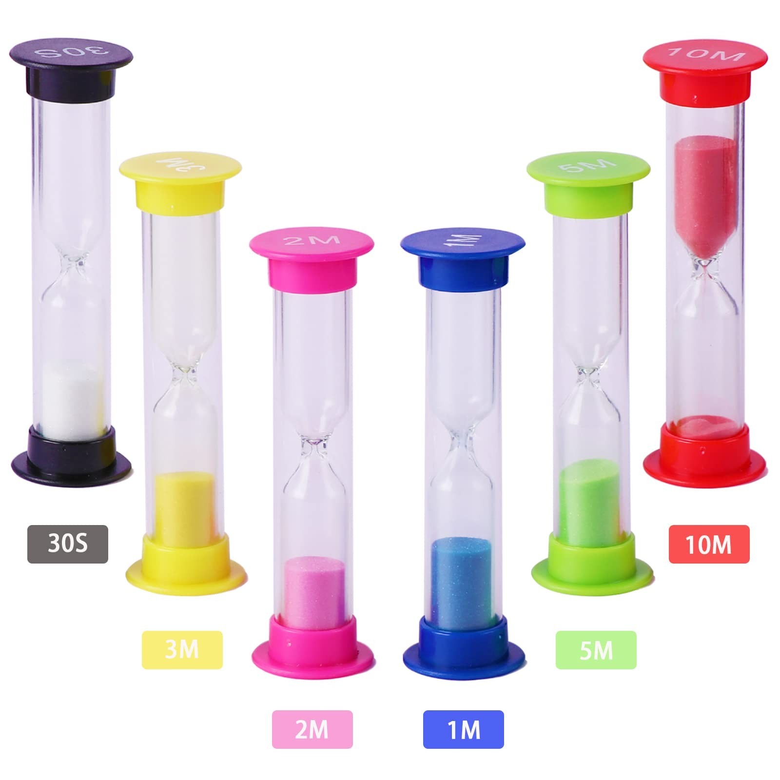 Sand Timer, 6 Pcs Colorful Hourglass Timer 30sec / 1min / 2mins / 3mins / 5mi…