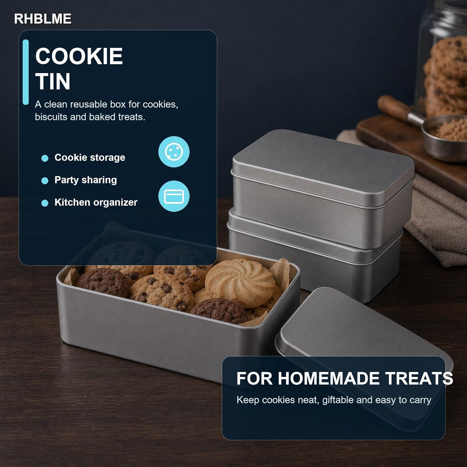 RHBLME 12 Pack Rectangular Tin Boxes with Lids, 4.9 X 3.6 X 1.8 Inch Empty Metal