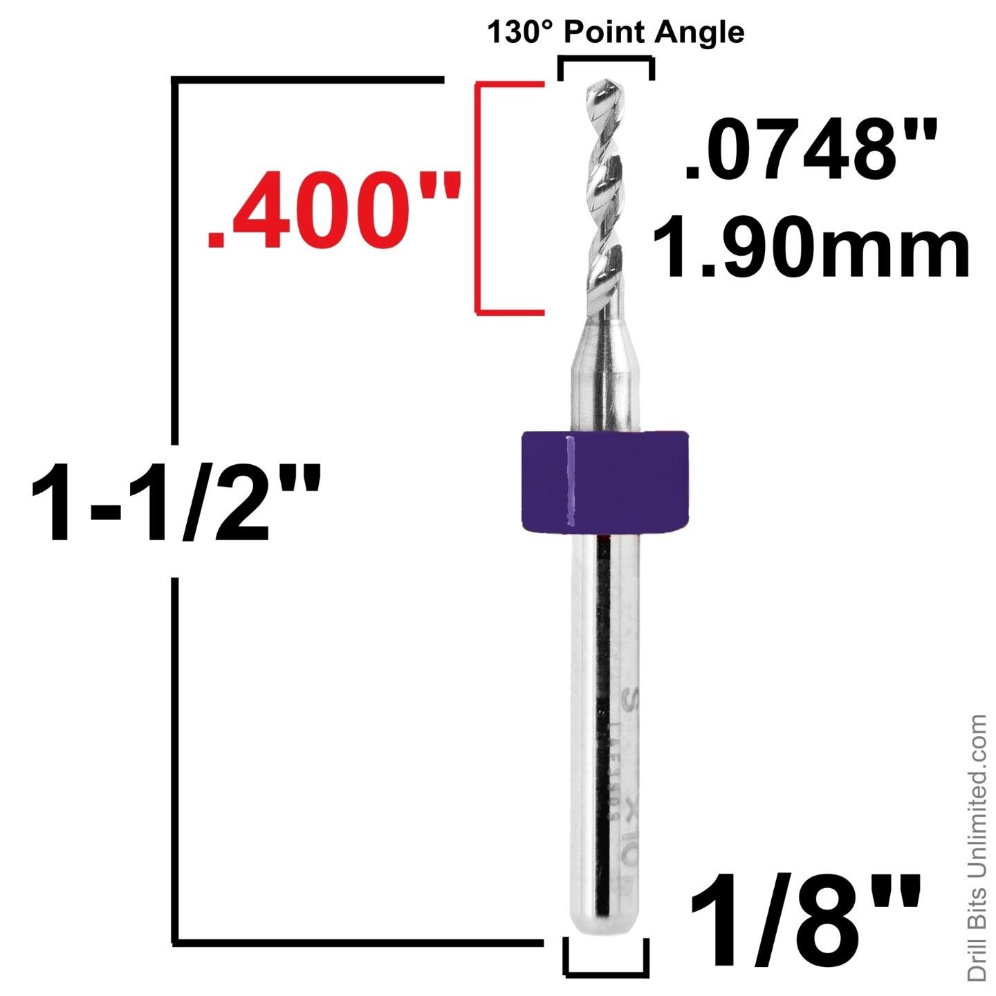1.90mm Solid Carbide Drill Bit – 10 Pack – CNC – Factory Resharpened