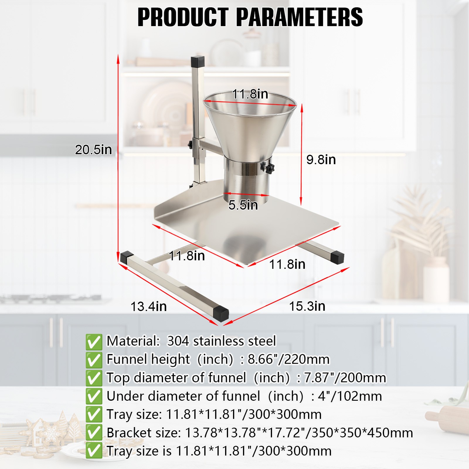 Stainless Steel Feeding Hopper Manual Filling Package Funnel with Bracket 4» US
