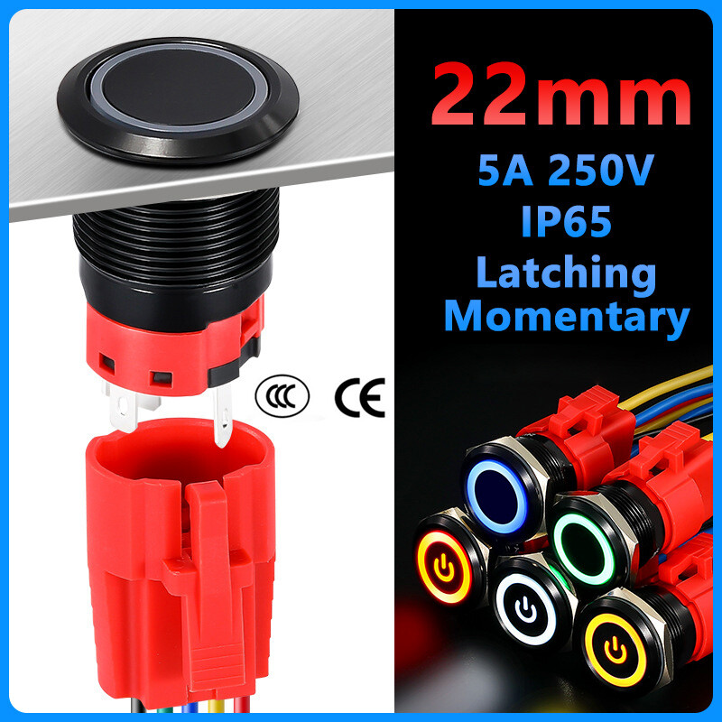 19mm Metal Push Button Switch Latching Momentary 3V-220V On/Off LED 6 Colours