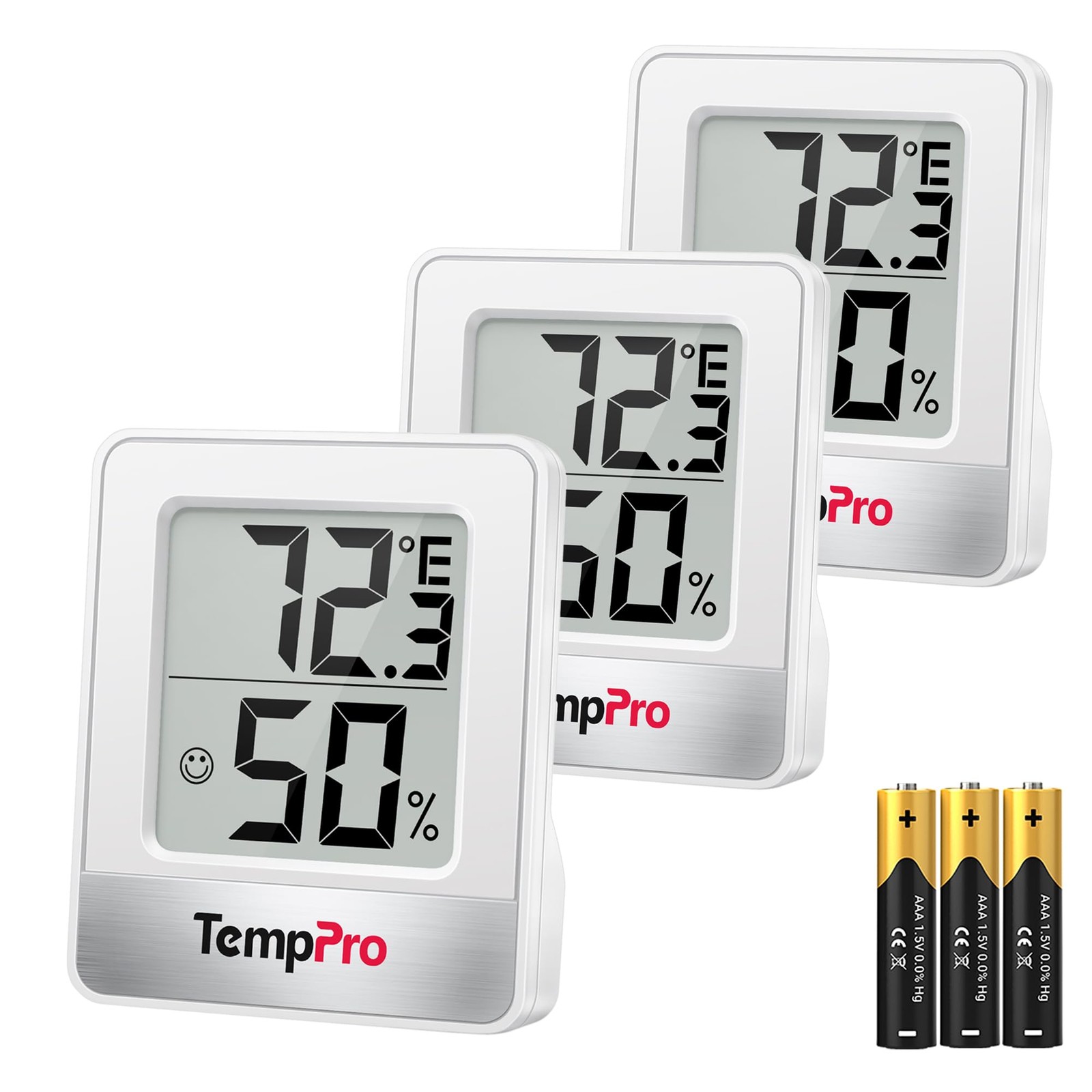 TempPro TP49 3 Pieces Digital Hygrometer Indoor Thermometer Oyster White