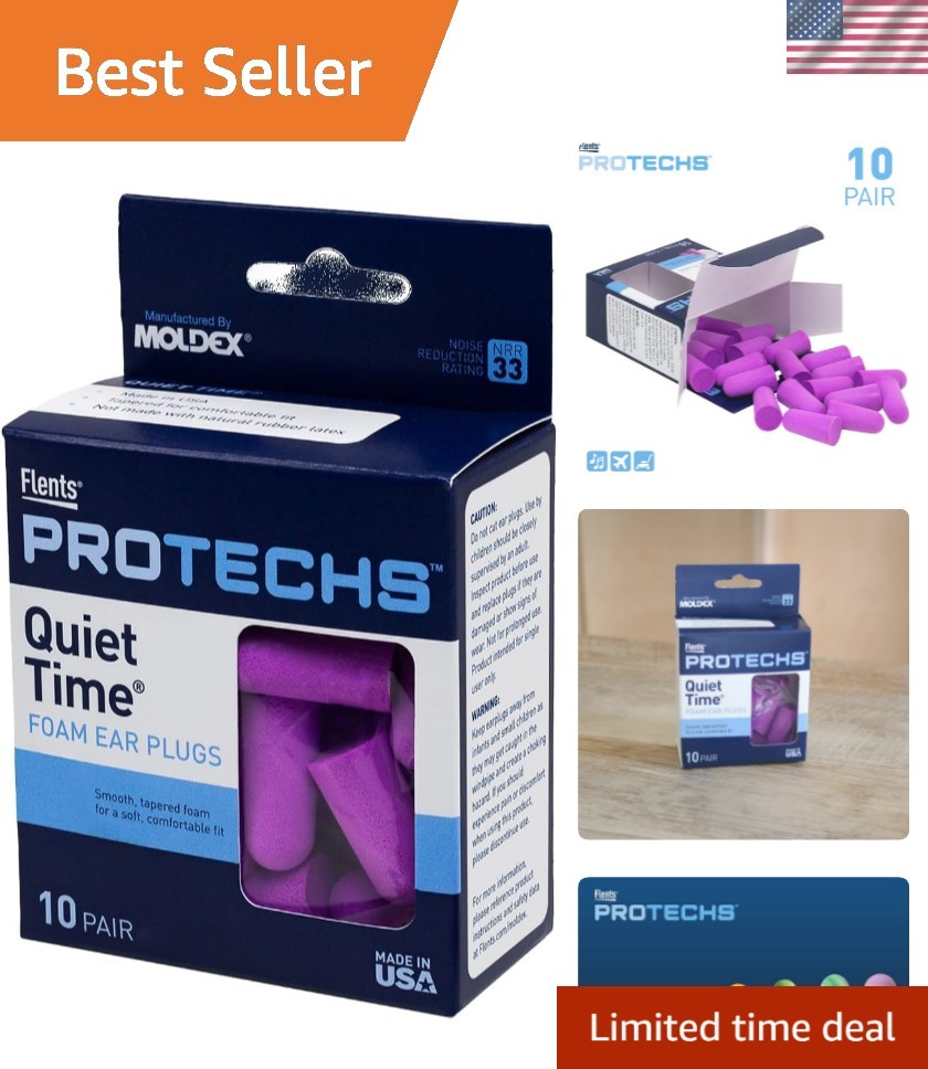 10 Pair Protechs Reusable Foam Ear Plugs in Purple – NRR 33 for Serenity & Focus