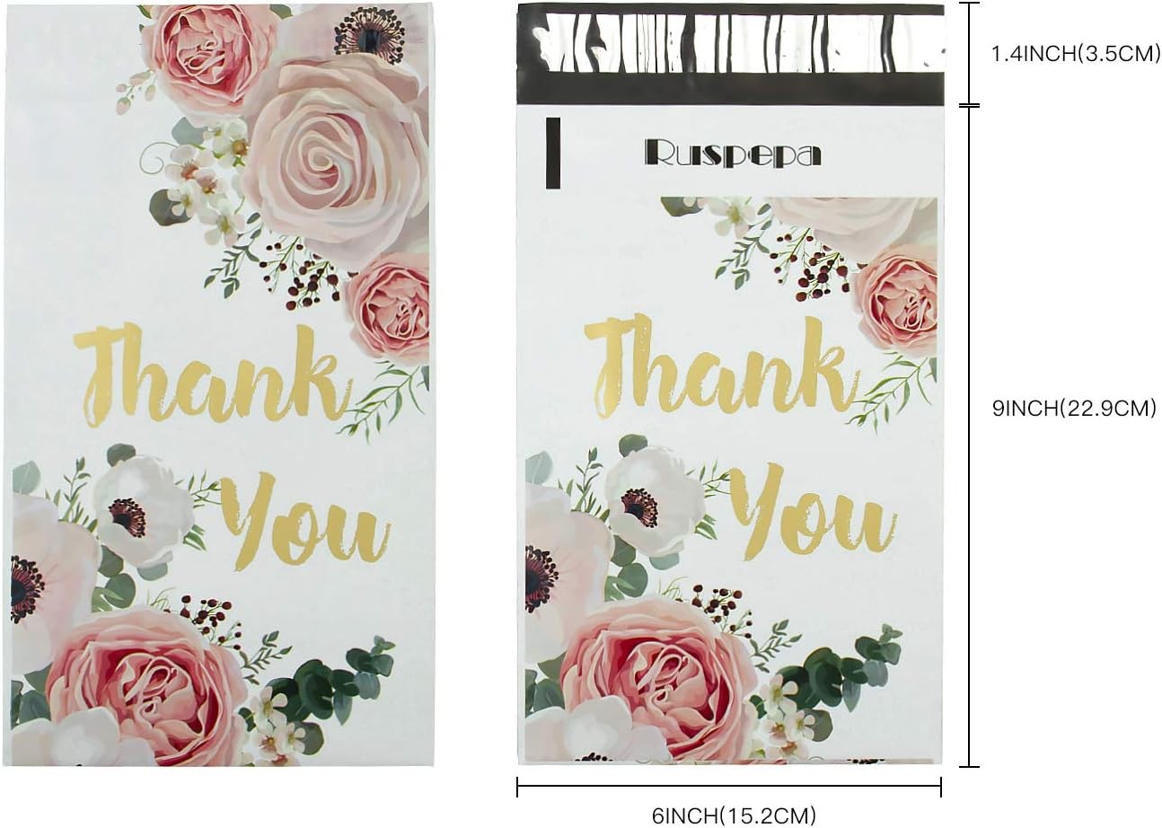 RUSPEPA 6×9 inches Poly Mailers Shipping Bags Thank You Notes Flowers Surrounde
