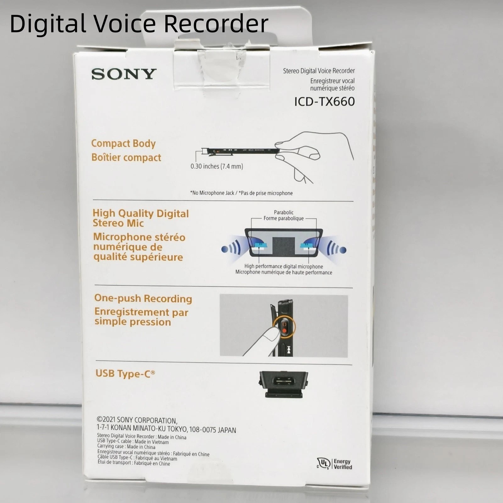 Sony ICD-TX660 USB-C Ultra-Thin Digital Voice Recorder16GB Built-in Speaker OLED