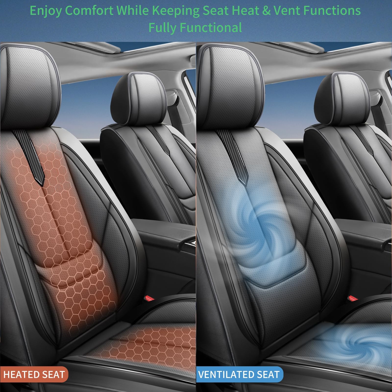 Jeep Patriot 2007-2017 Seat Covers Waterproof Leather Airbag Compatible Black