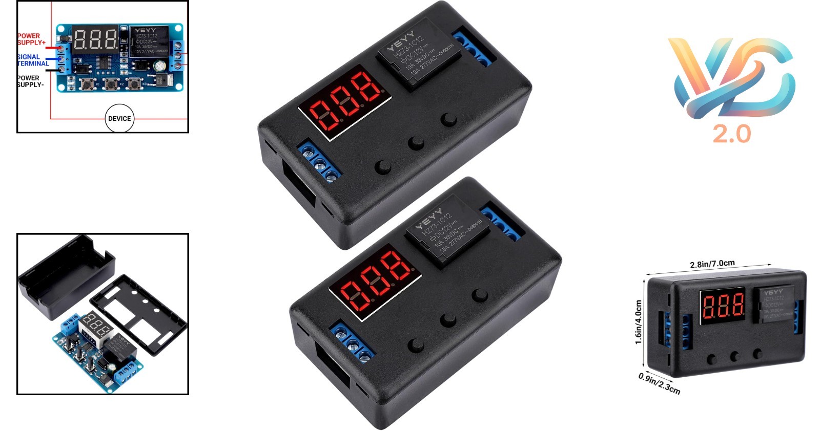 2pcs 12V LED Display 4-Mode Automotive Time Delay Relay 0.1s-999min