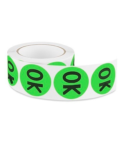Matte Litho Inventory Control Label Stickers: Green OK 2″ Circle