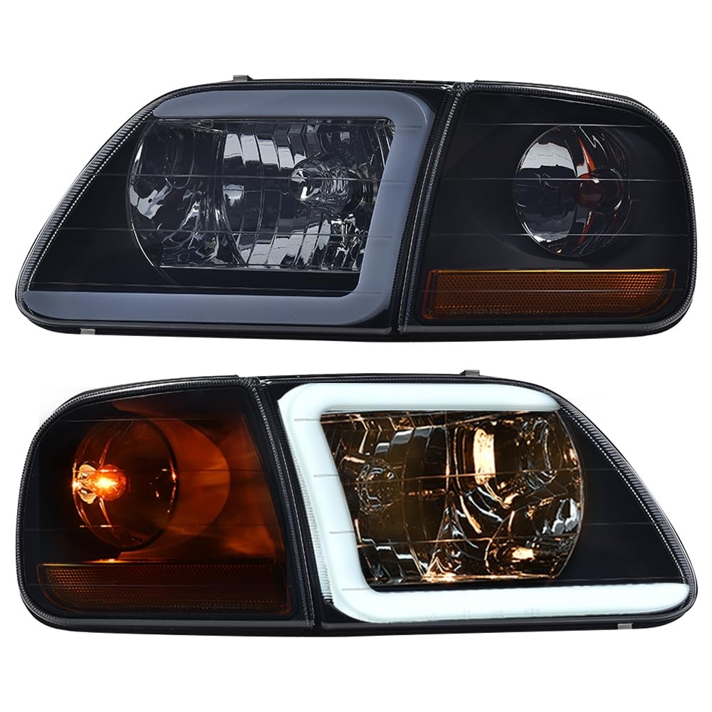 LED Headlight Assembly for F150 1998-2003 Expedition 1997-2002 Smoke Lens Black