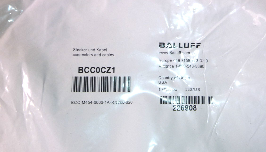 BCC0CZ1 Balluff Single Ended Cordset, 12M Female to Pigtail, 2 Meter 4 Pin