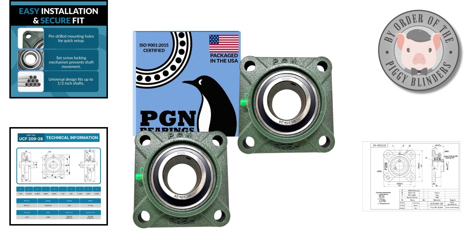 Ultra-Durable Chrome Steel Pillow Block Bearings with Solid Cast Iron Housing