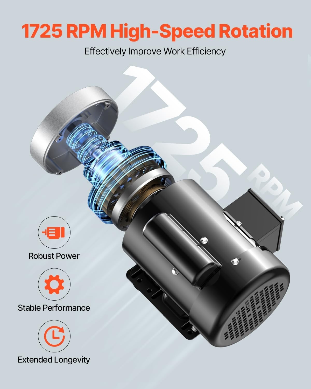 Durable 3/4HP Electric Motor with Overload Protection, Ideal for DIY Projects