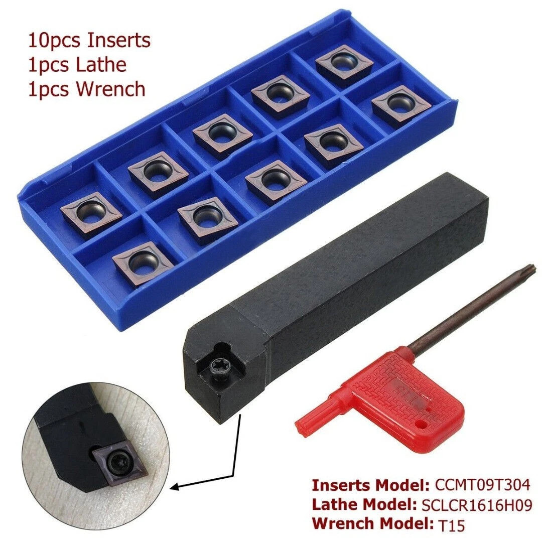 SCLCR1616H09 Lathe Turning Tool Holder Cutter + 10x CCMT09T304 Carbide Inserts