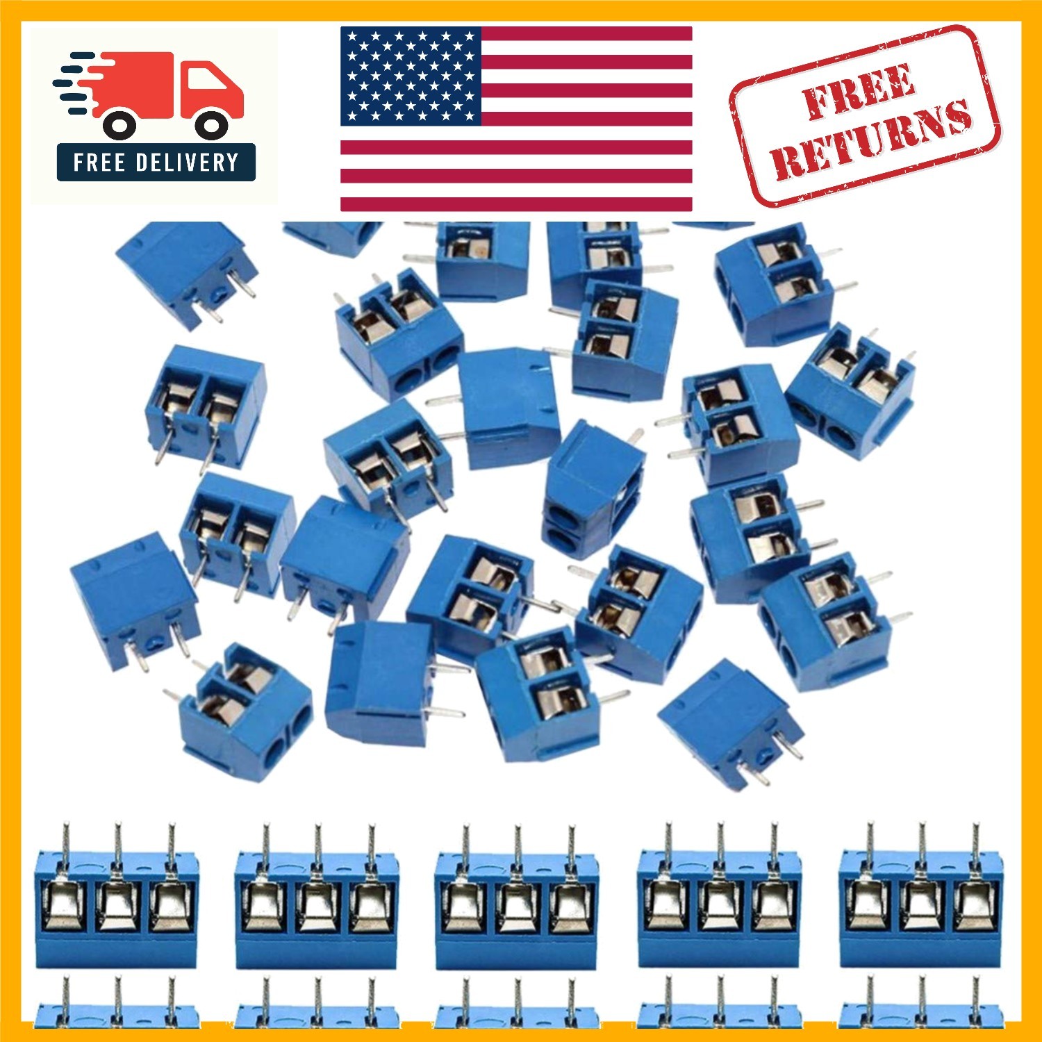 60pcs 5mm Pitch 2 & 3 Pin PCB Mount Terminal Block Connectors for Arduino