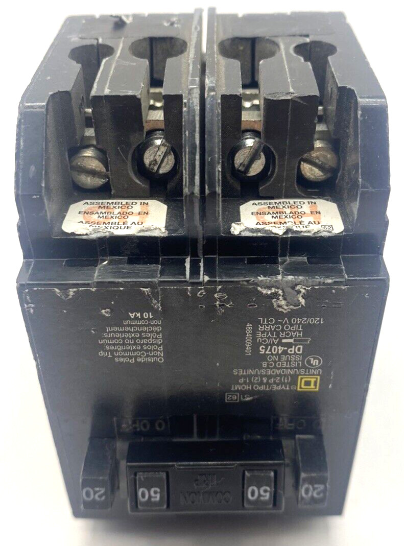 Homeline HOMT2020250 Quad 2 1 Pole 20 Amp 1 2P 50A 120 240V AC Square D Breaker