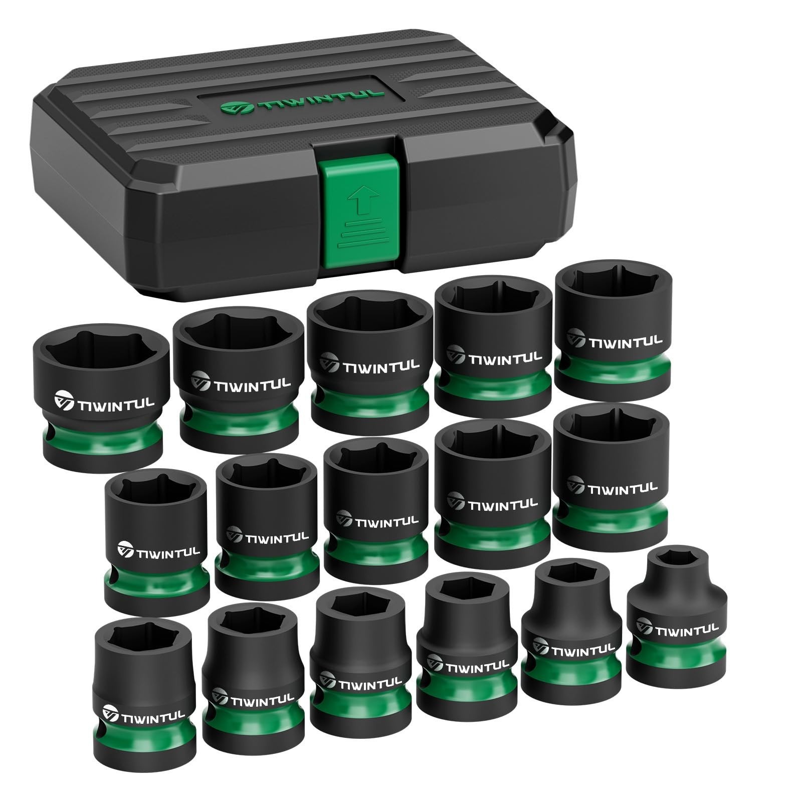 1/2″ Drive Shallow Impact Socket Set, 8-24mm, Metric, CR-MO, 6-Point, 16 Piec…