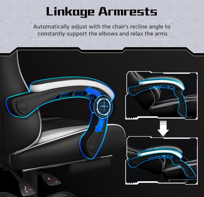 Silla gamer ergonómica con masaje lumbar, reposapiés y altura ajustable, Nuevo