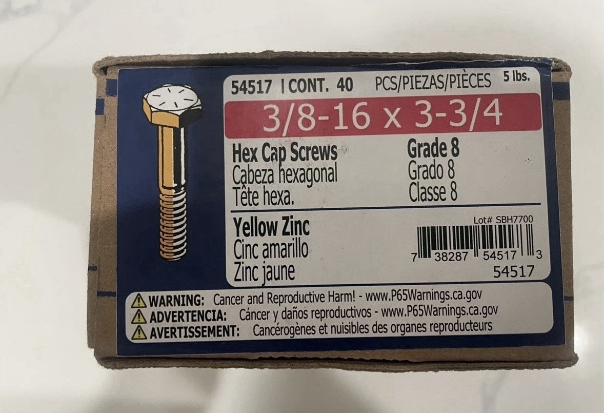 Hex Head 3/8-16 x 3-3/4″ Grade 8 Bolts Yellow Zinc Cap Screws Lot Of 40.