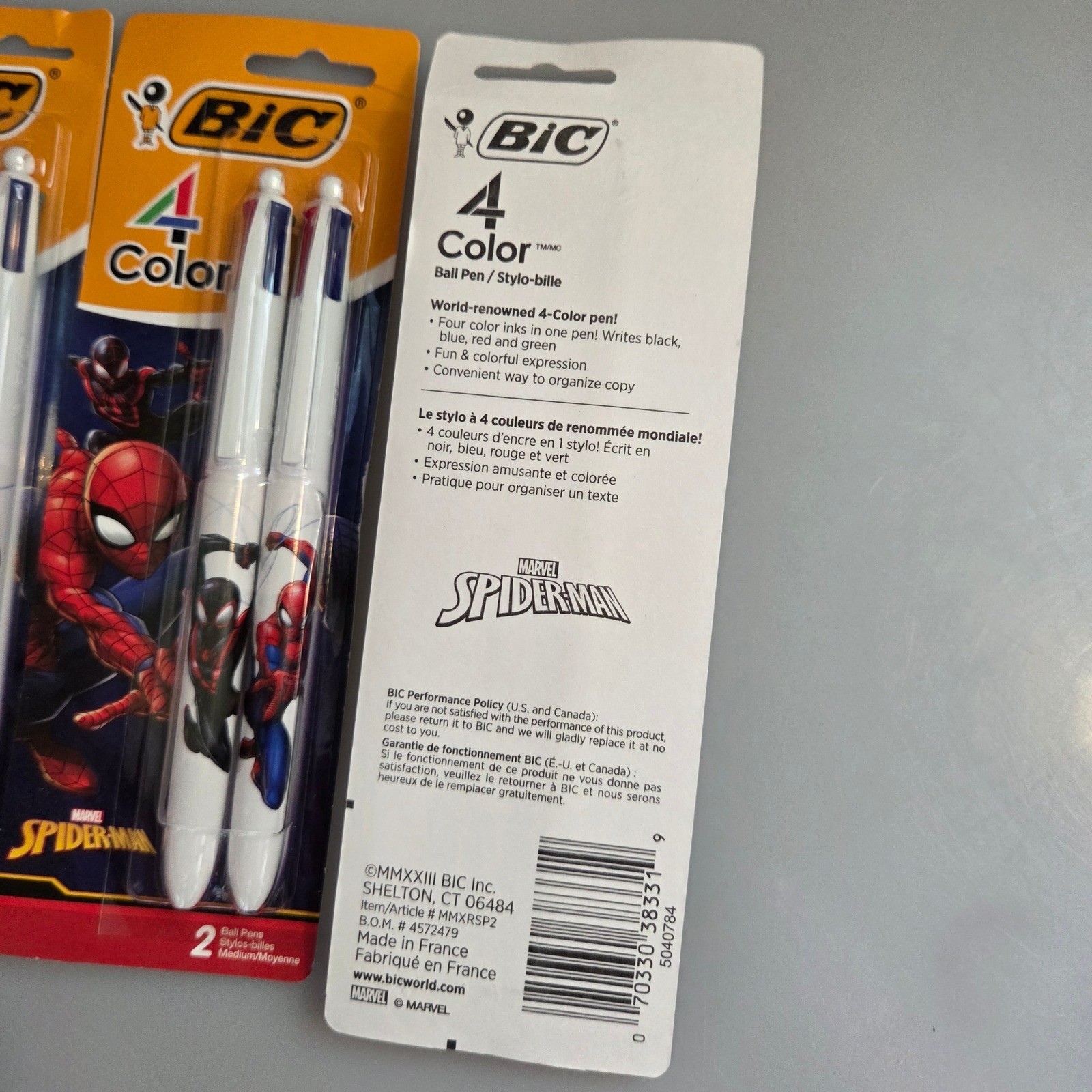 BIC 4 Color Marvel Spider-Man Retractable Ballpoint Pens 3 Packs of 2 Total 6