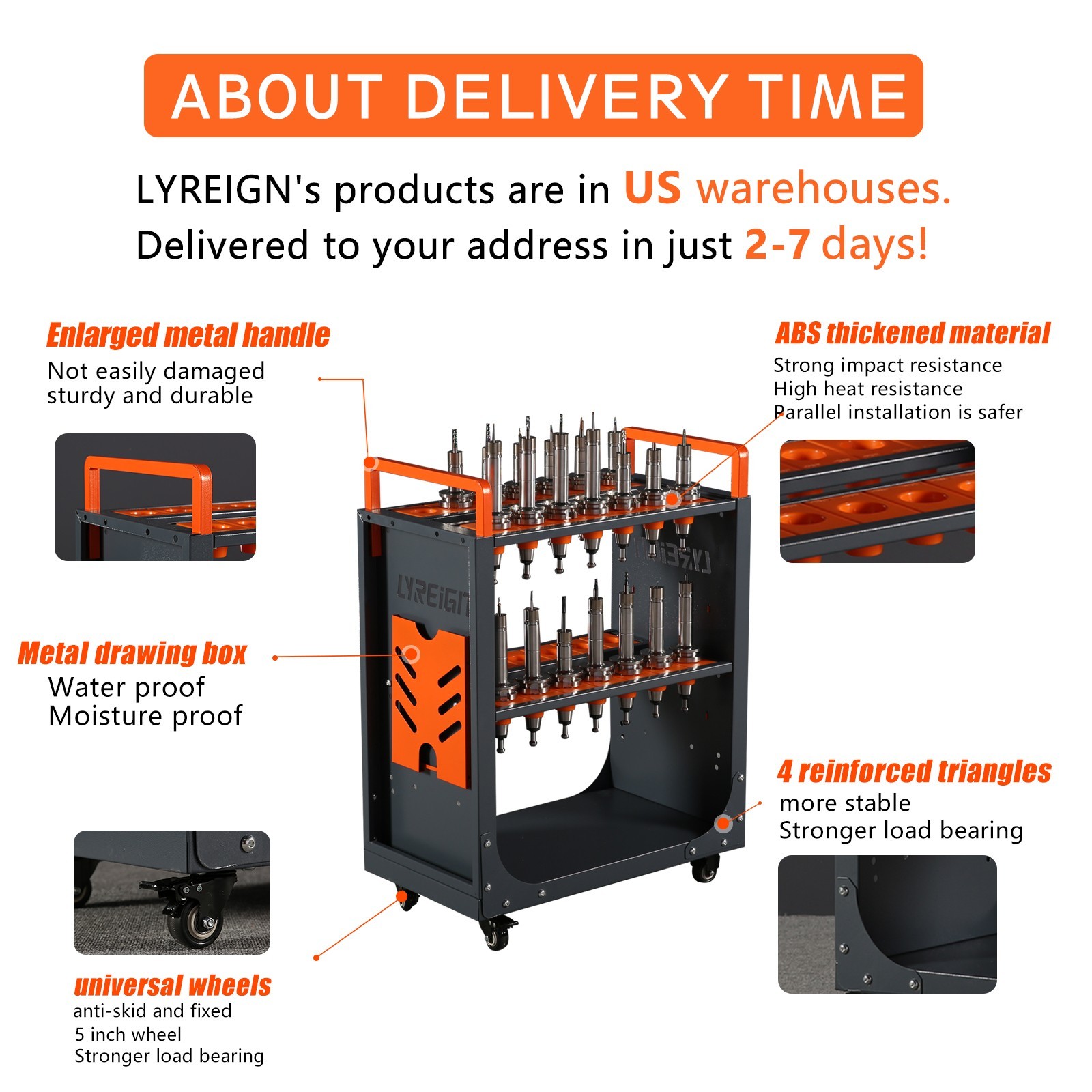 HSK63 Mobile CNC Tool Storage Cart, CNC Tool Holder Suitable for Factory Garage