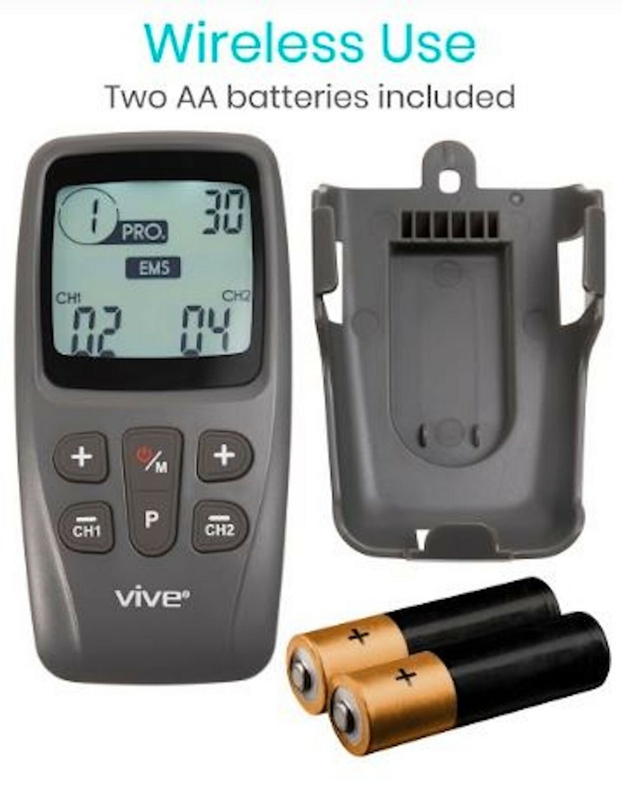 VIVE Health EMS TENS Unit Muscle Stimulator w/ Electrodes RHB2026GRY NIB NEW