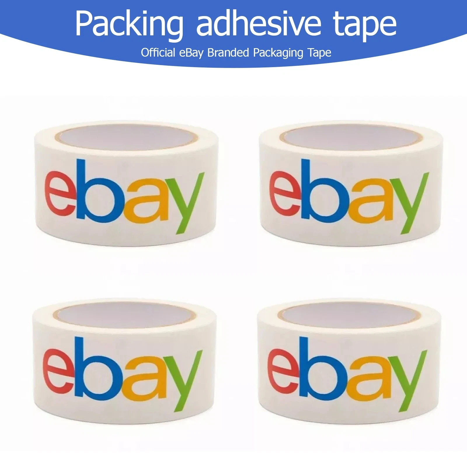 12 ROLLS Official eBay Branded Logo BOPP Shipping Tape White w Color 2″ x 75 yds