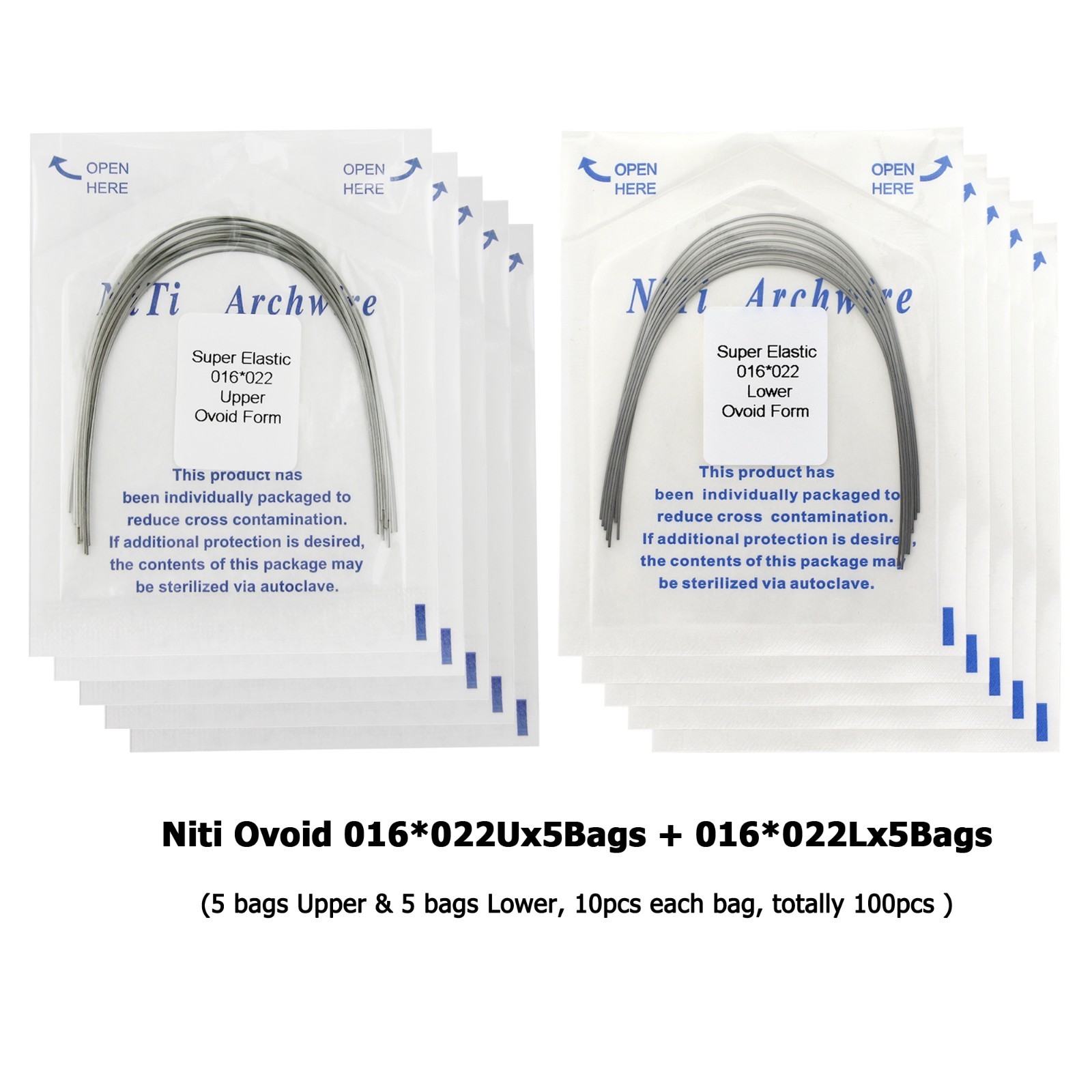 100PC Orthodontic Arch Wire Niti Stainless Steel Ovoid Natural Round Rectangular