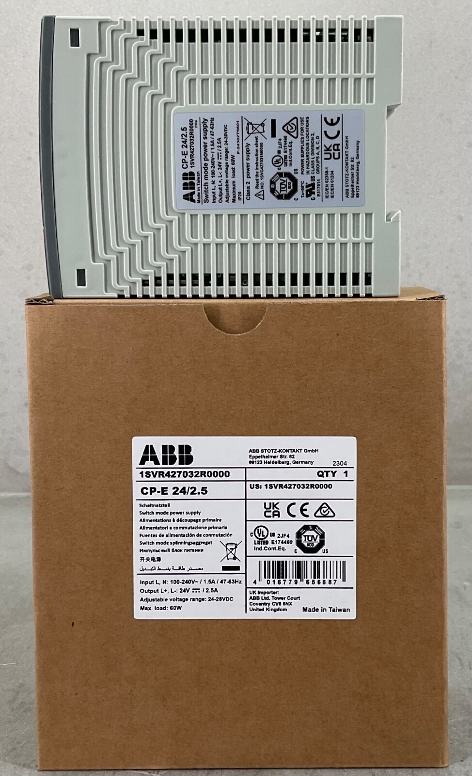 NEW ABB 1SVR427032R0000 POWER SUPPLY CP-E 24/2.5 100-240VAC IN 24VDC/2.5A OUT