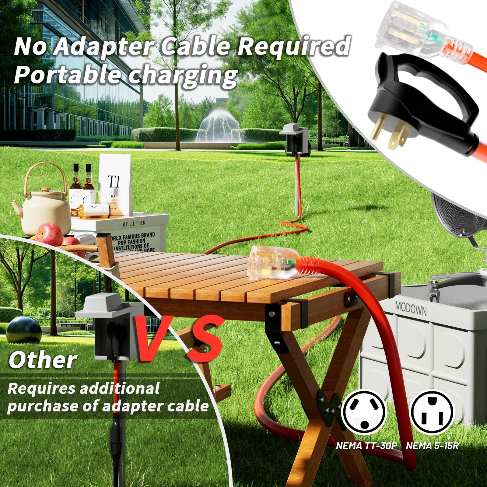 RV 30 Amp to 110 Adapter Extension Cord 100 FT, NEMA TT-30P to NEMA 5-15R Hea…