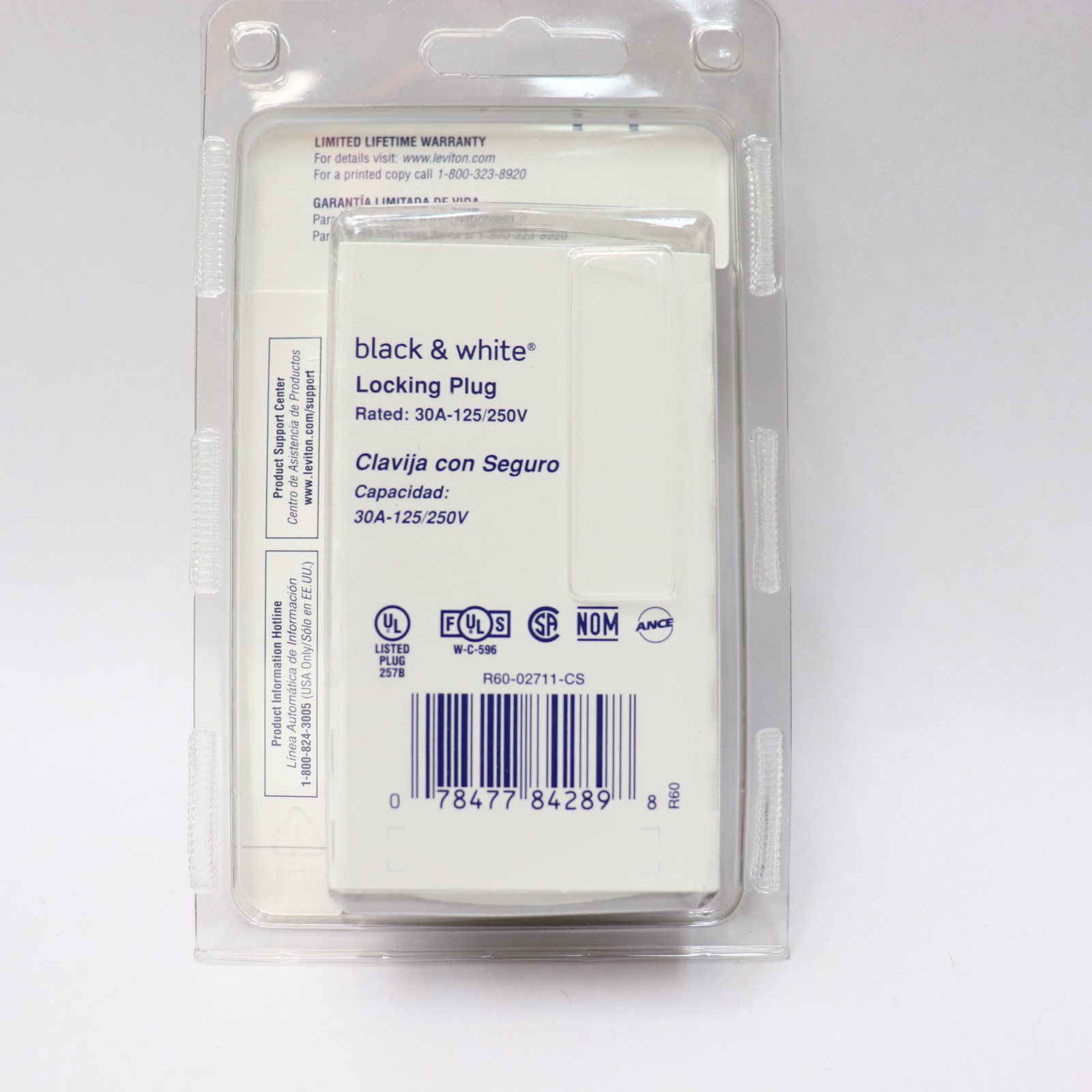 Leviton Twist Lock Plug 30A 14-8AWG 125/250V Black & White 02711-CS