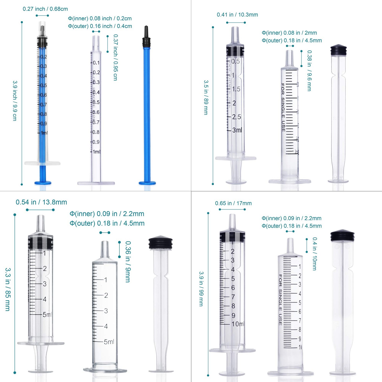 20Pack 1ml / 3ml / 5ml / 10ml Syringe Without Sets 1+3+5+10ML, 1+3+5+10ML