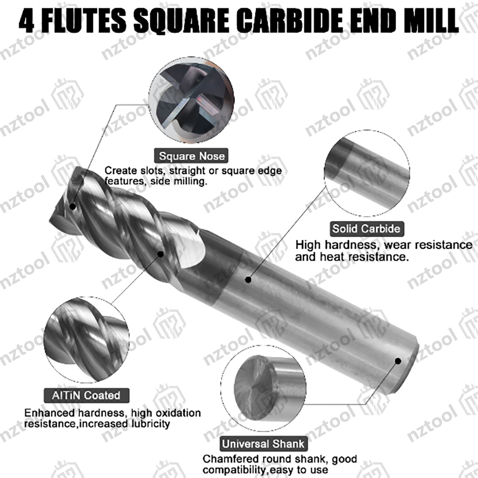1 PCS 4 Flute 5/8″ x 1-1/4» x 3-1/2″ Square Carbide End Mill AlTiN Coated NEW