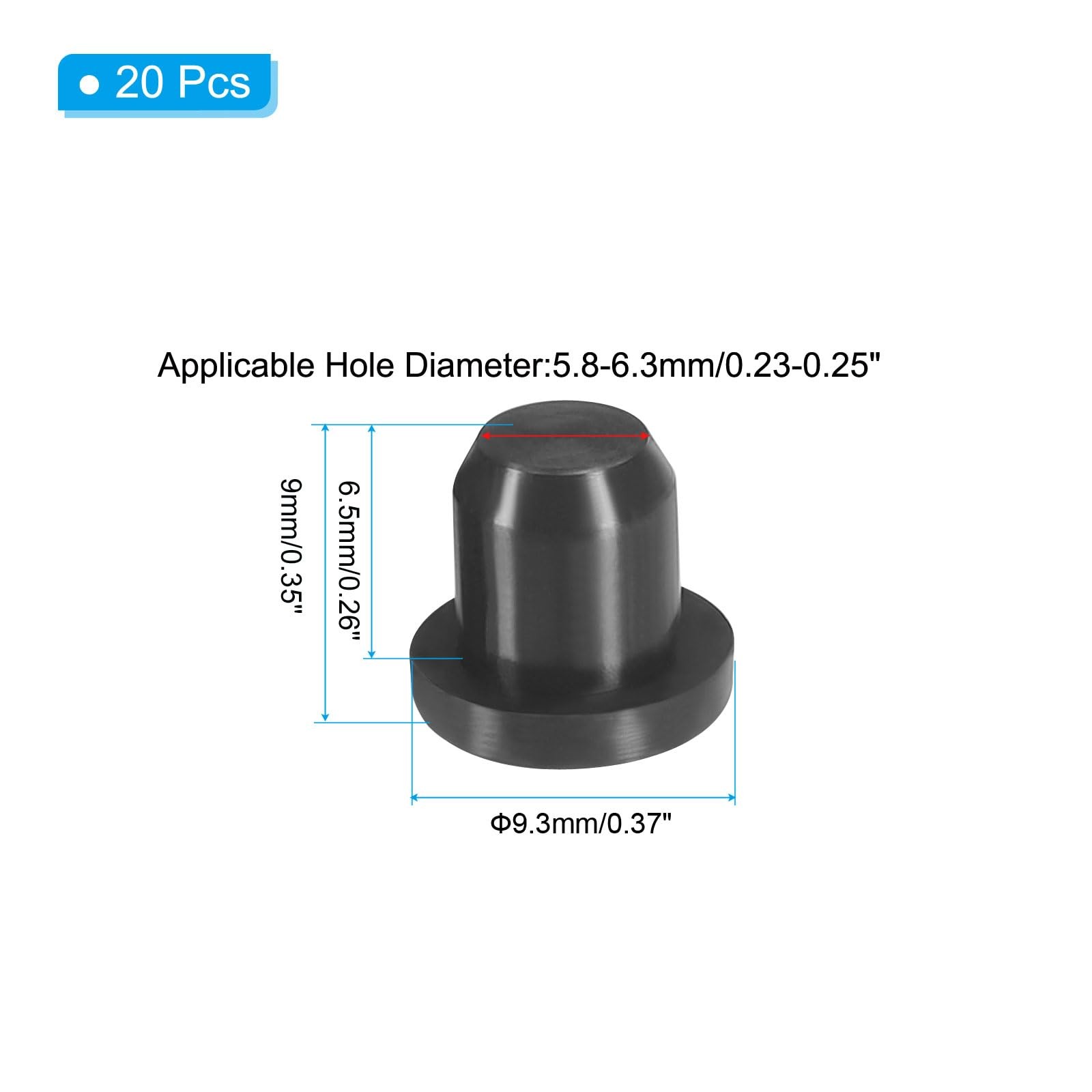 PATIKIL Silicone T-Hole Stoppers 6.3mm/0.25inch, 20 Pack Soft Flexible Plug End