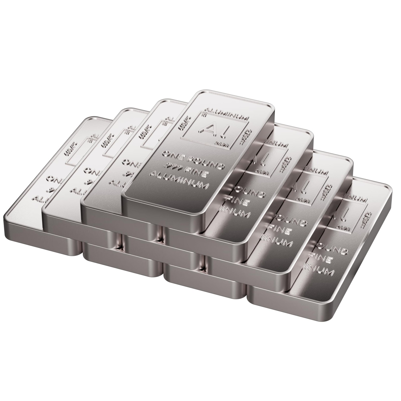One Bar of 1 Pound (lb) Aluminum Bullion 6.5 x 2.5 x 0.5 inches, Silver