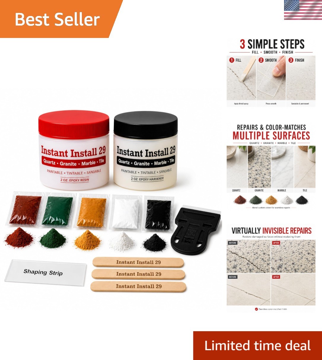 Fast-Drying 4 oz Epoxy Repair Kit – Non-Toxic Color Match for All Surfaces