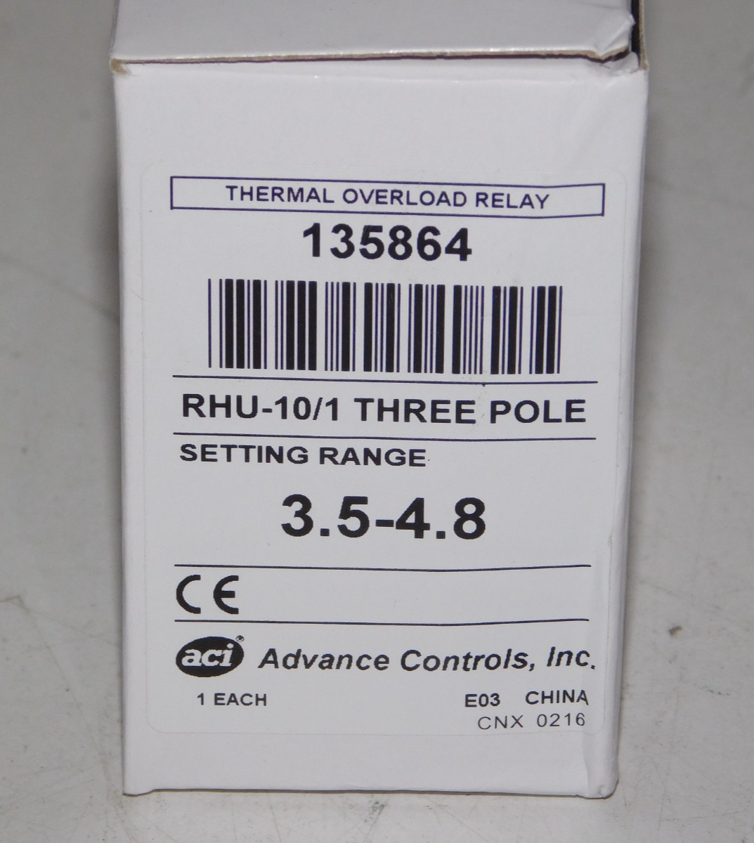 New Advance Controls 135864 ACI RHU-10/1 3 Pole Thermal Overload Relay 3.5-4.8A