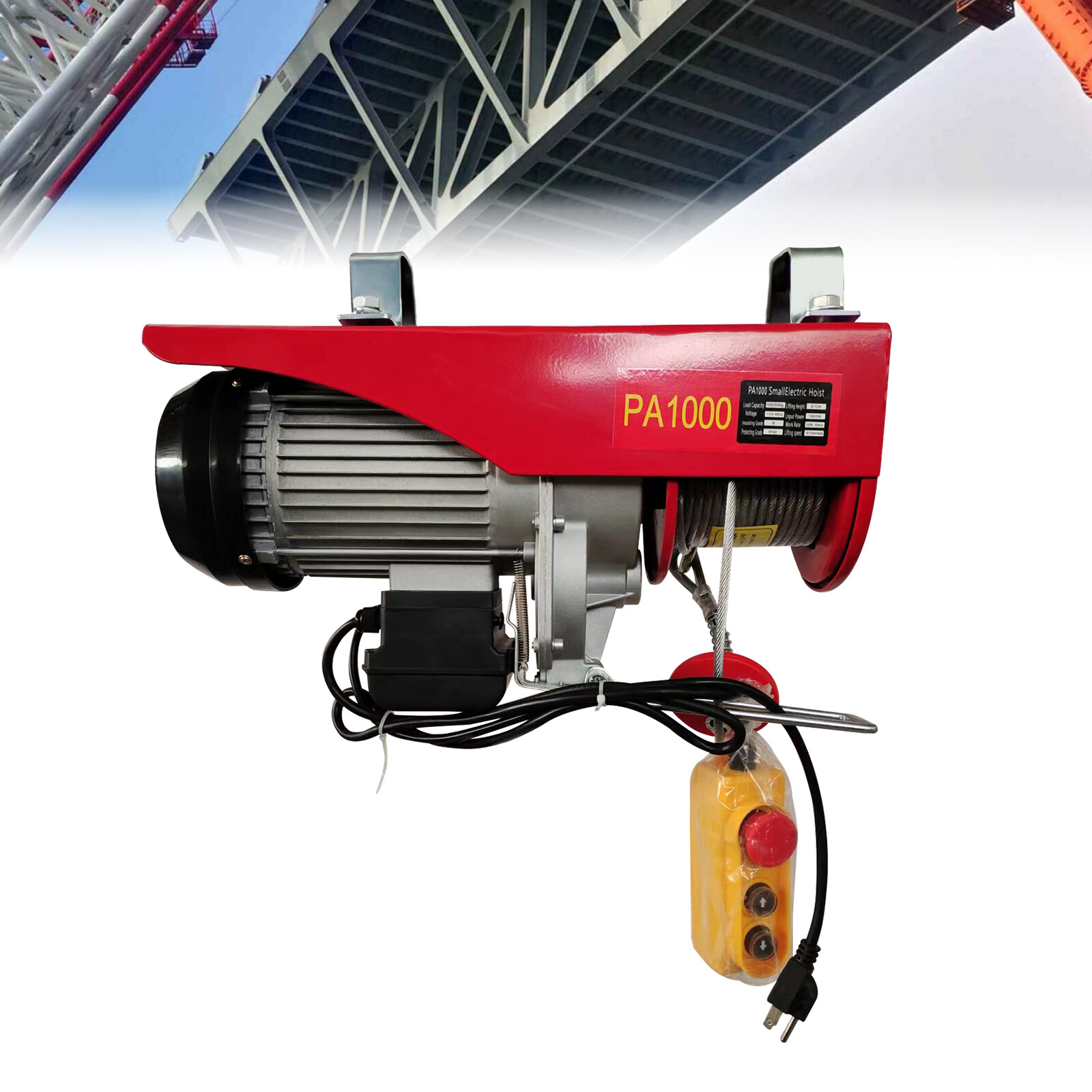 2200LBS Electric Hoist Winch Engine Crane with Wired Remote 110V