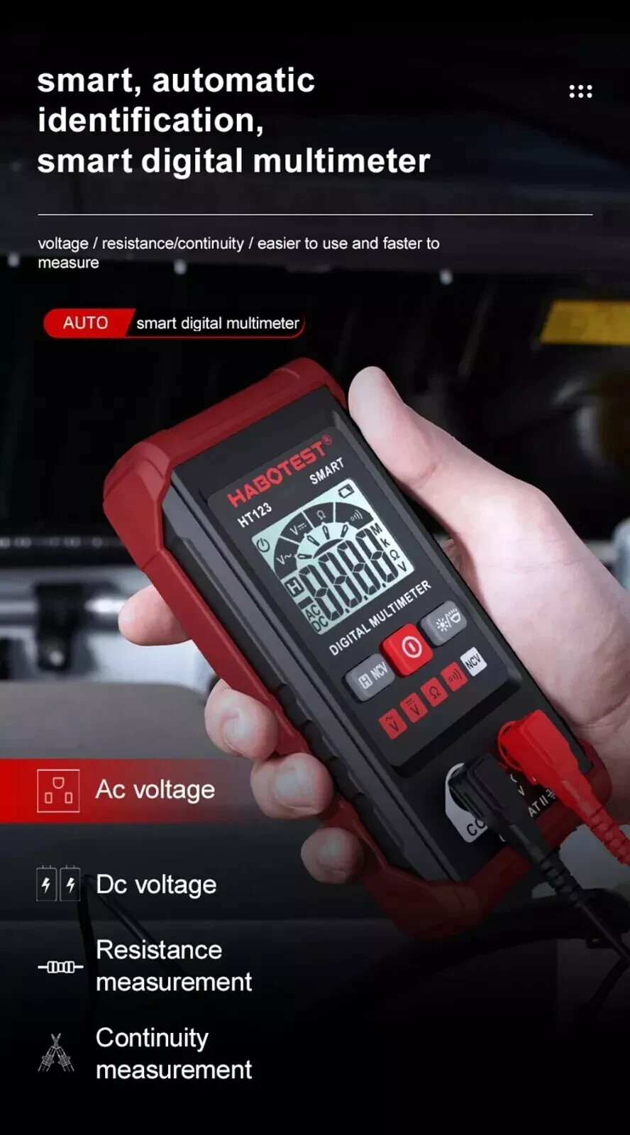 AUTO Scanning Digital Multimeter Smart Voltmeter Ohmmeter AC DC Meter Tester