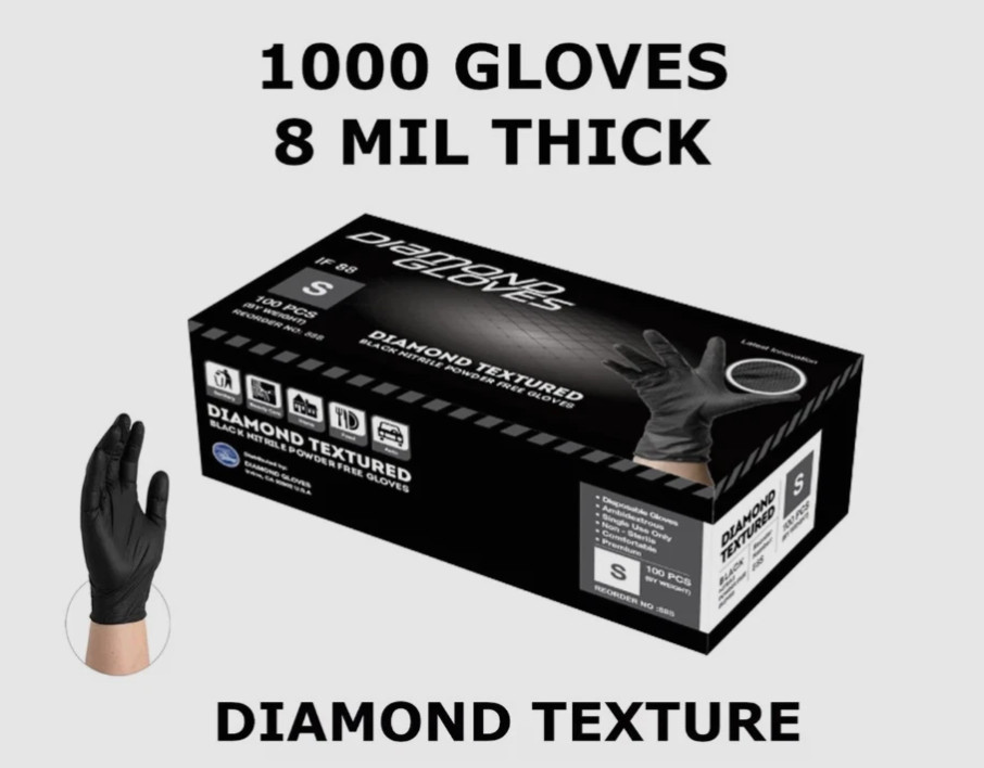 8 Mil Black Heavy Duty Thick Nitrile Industrial Gloves Case 1000 PC New S M L XL