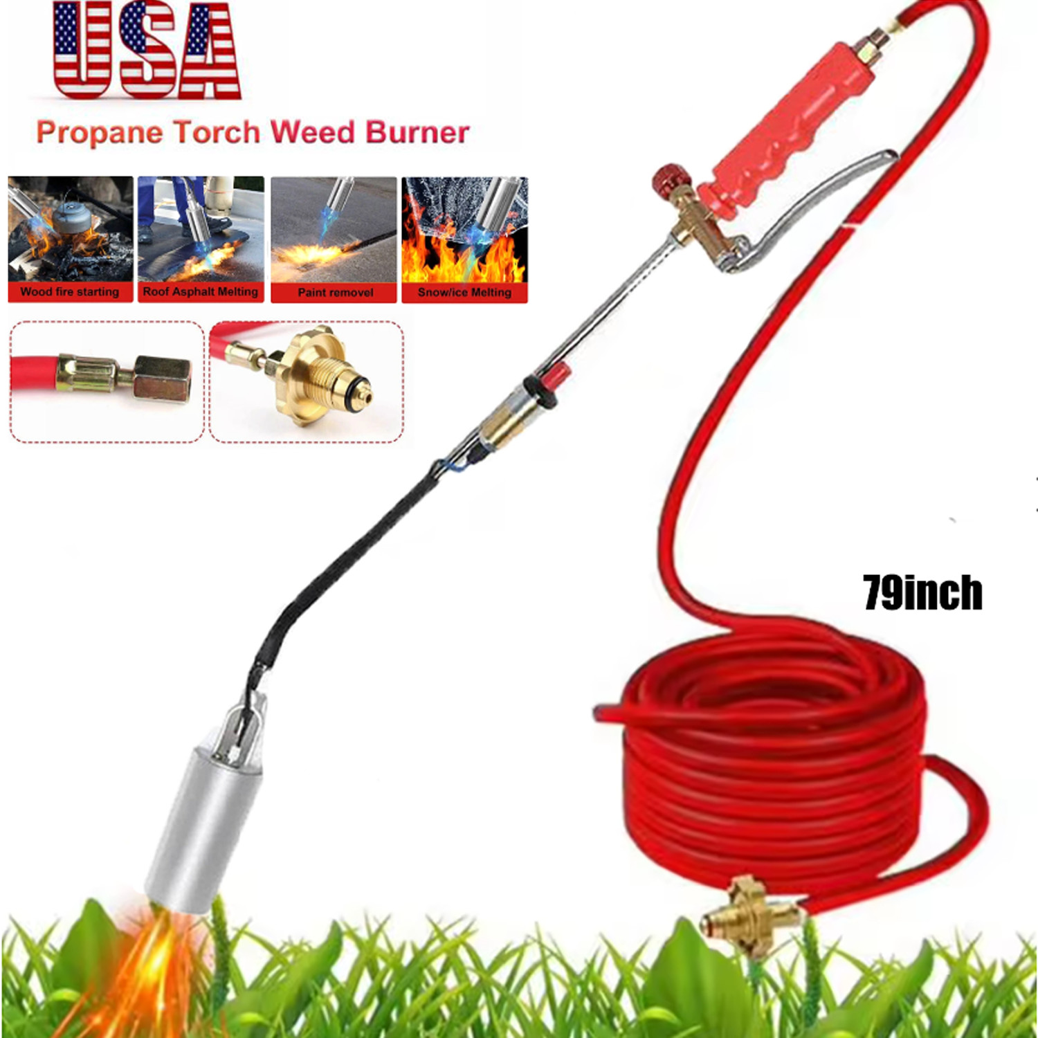 Portable Propane Torch Weed Burner Ice Snow Melter Outdoor Flame Thrower w/ Hose