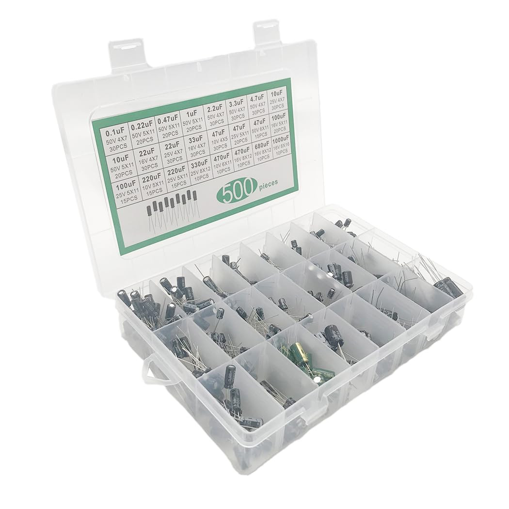 Hiletgo 500Pcs Electrolytic Capacitor Assortment Kit Box 0.1Uf-1000Uf 24 Values
