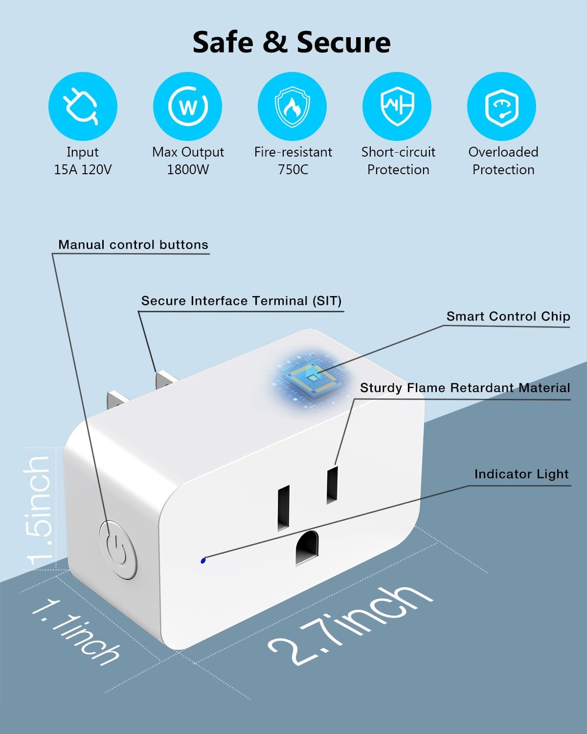 DAYBETTER Smart Plug Max 15A/1800W, Compatible with Alexa and Google White