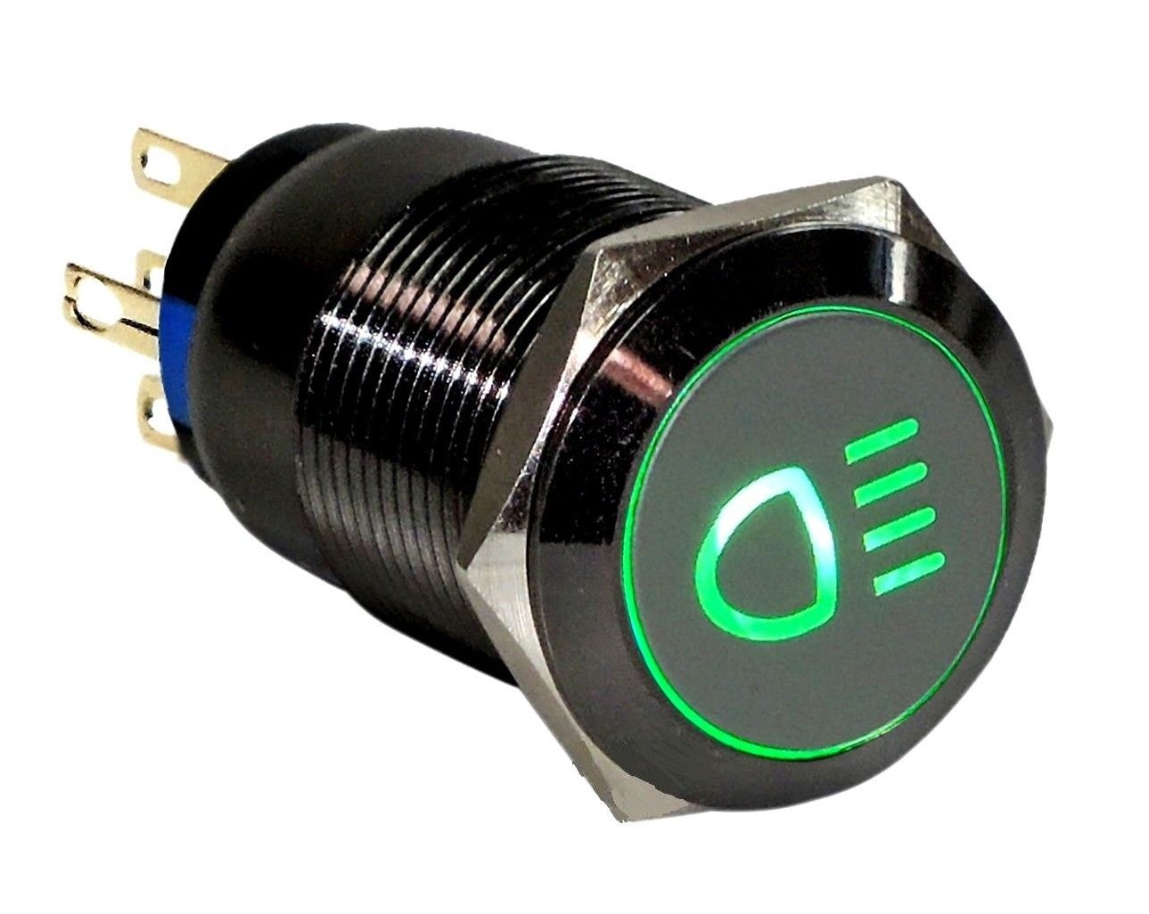 19mm Marine Grade Black Stainless Steel Button Green LED Car FOG Light Switch US