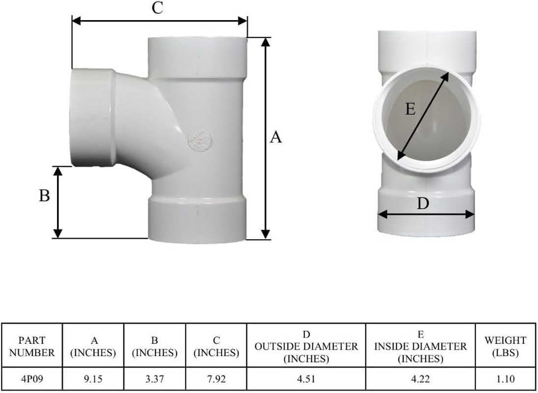 4696308 4 X 4 In. Dia. Hub Schedule 35 Sanitary Tee